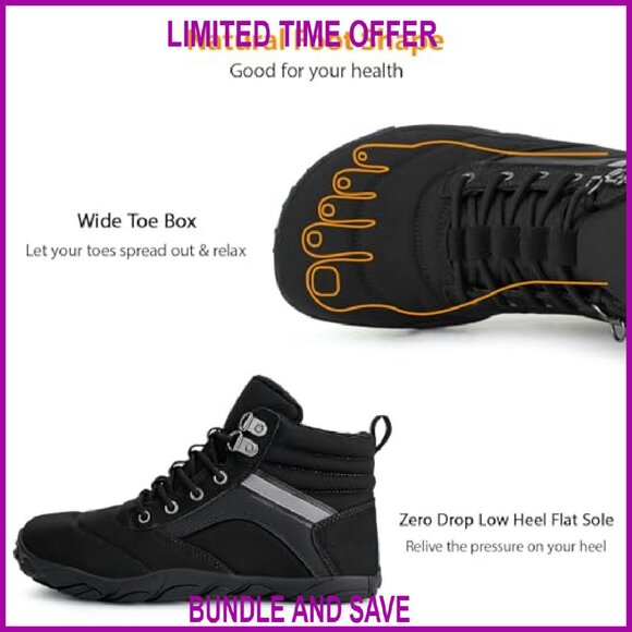Winter Barefoot Boots Wide Toe Box Zero Drop Sole Water Resistant Ankle Booties - Picture 6 of 8